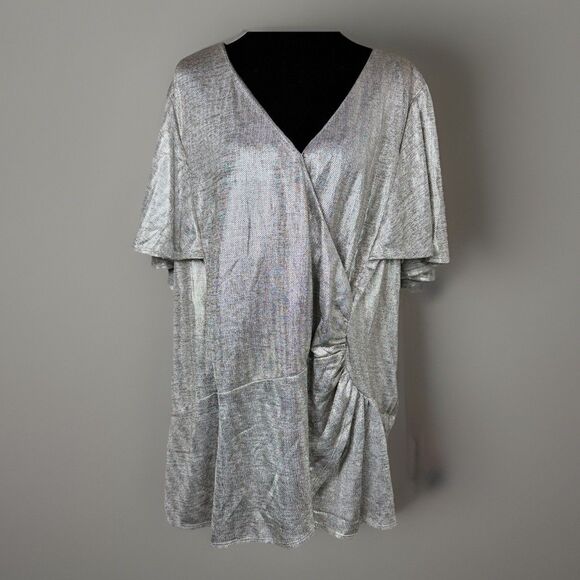Skies Are Blue Tops - Skies Are Blue Metallic Silver Blouse- 3X